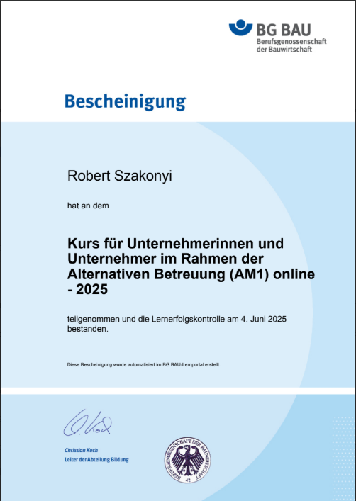 BG BAU BESCHEINIGUNG